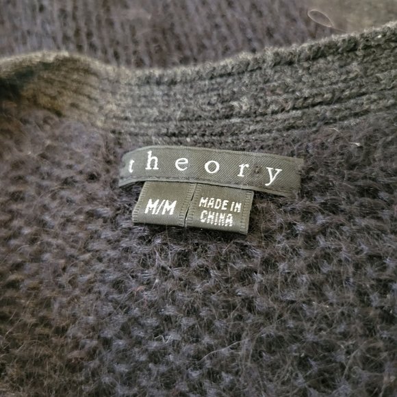 Theory M Black Wool Knit Cardigan Sweater EBELLINA LORYELLE Pockets - Picture 3 of 7